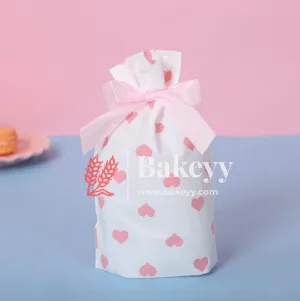 Pink Hearts Stand Up Treat Favor Bags Gift Wrapper Bags for Candy Cookie Chocolate | Pack of 50