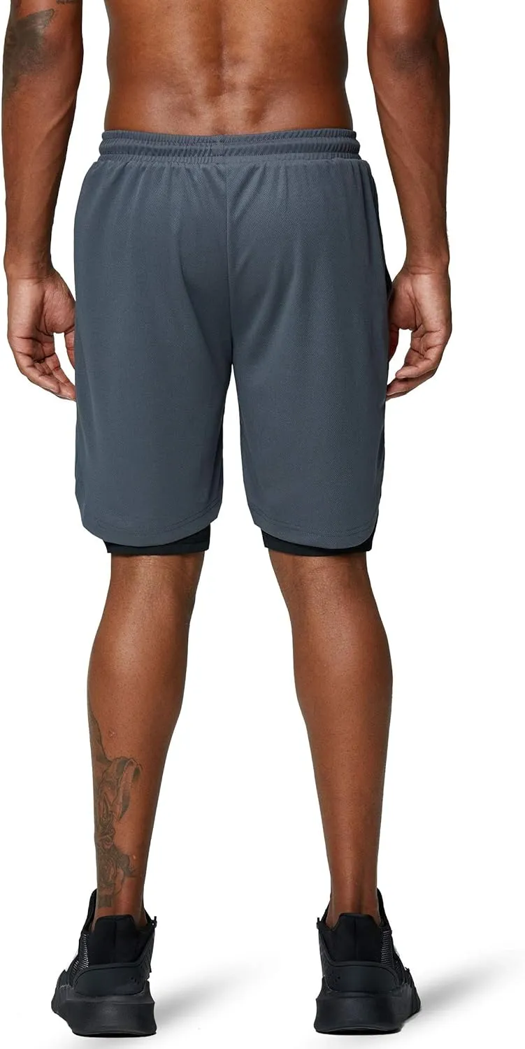 Pinkbomb Men's 2 in 1 Running Shorts Gym Workout Quick Dry Mens Shorts with Phone Pocket