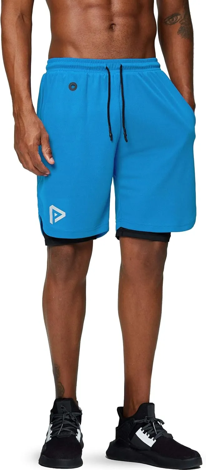 Pinkbomb Men's 2 in 1 Running Shorts Gym Workout Quick Dry Mens Shorts with Phone Pocket