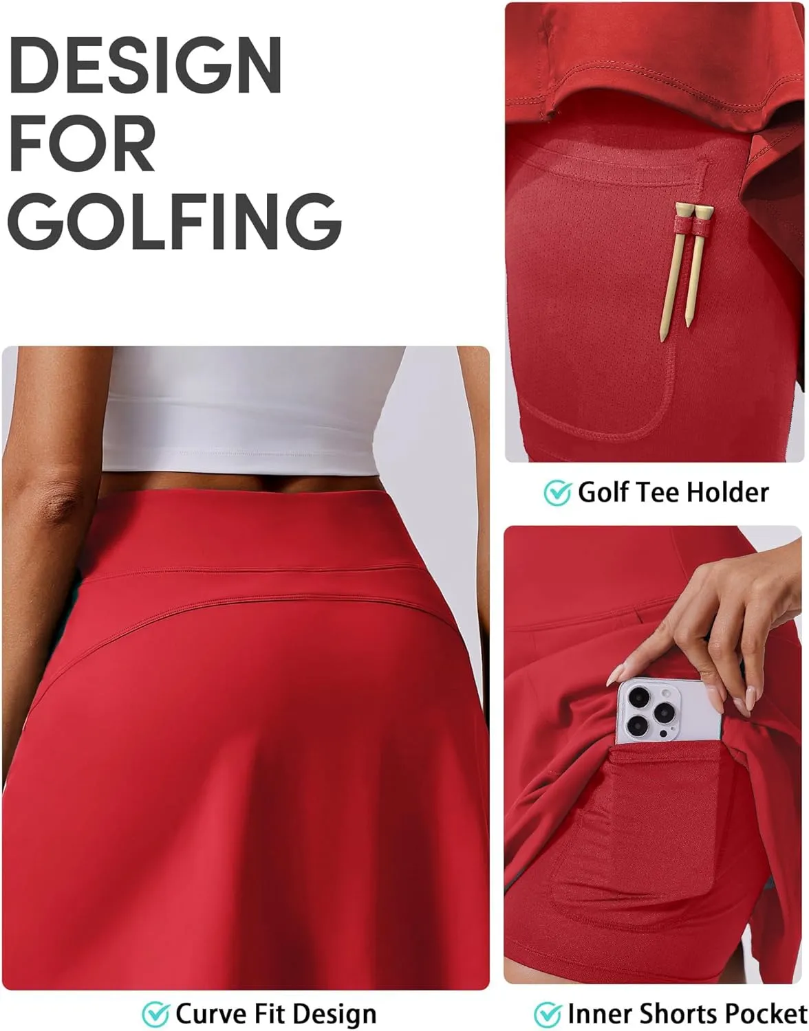 PINSPARK 16" Golf Skorts for Woman High Waisted Tennis Skirts with Pockets Shorts Pickleball Running Athletic Skort Summer
