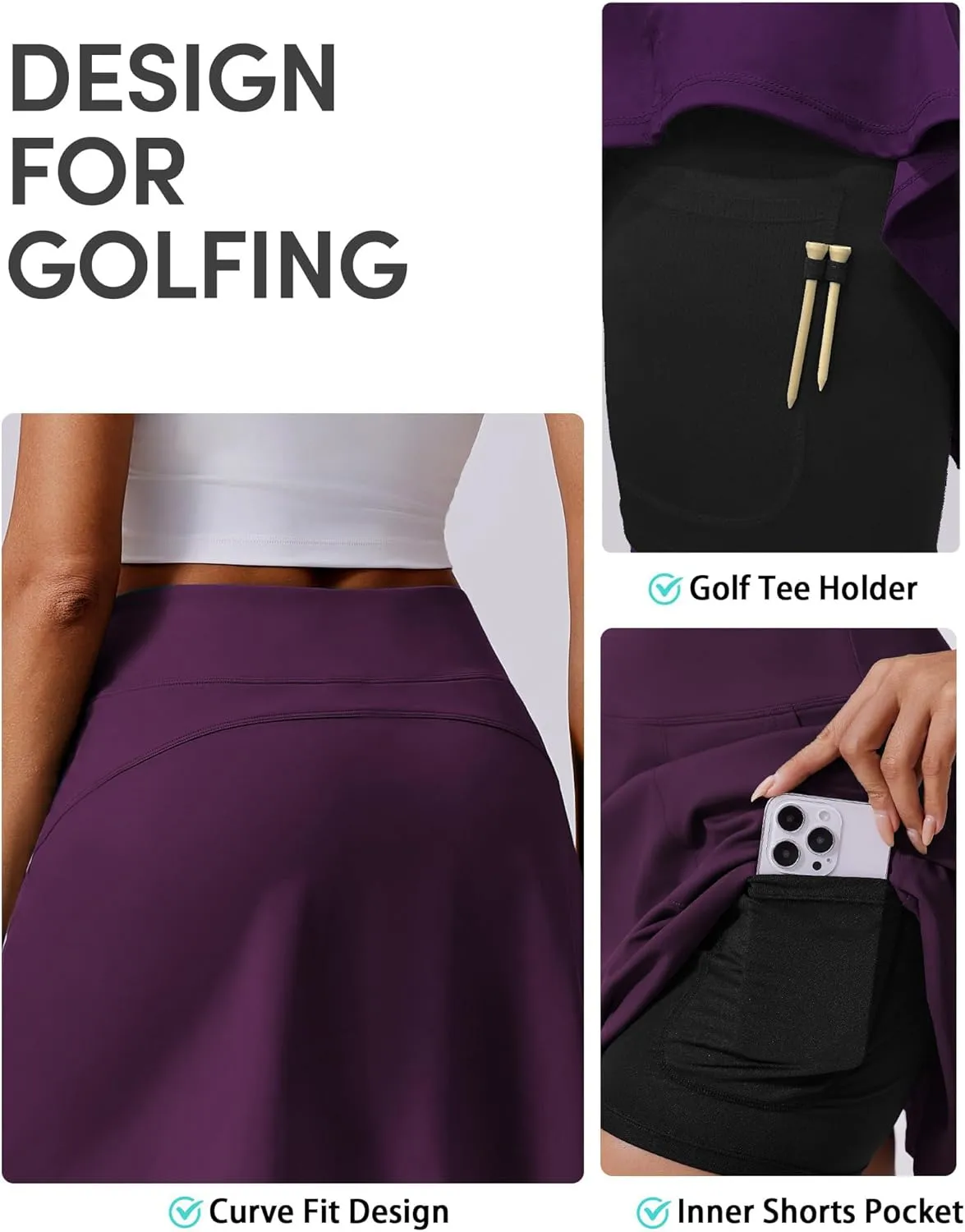 PINSPARK 16" Golf Skorts for Woman High Waisted Tennis Skirts with Pockets Shorts Pickleball Running Athletic Skort Summer