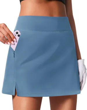 PINSPARK 16" Golf Skorts for Woman High Waisted Tennis Skirts with Pockets Shorts Pickleball Running Athletic Skort Summer