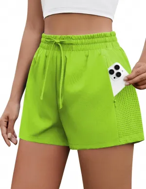 PINSPARK Womens Athletic Shorts High Waisted Running Shorts 2 in 1 Drawstring Quick Dry Gym Shorts with Zipper Pockets