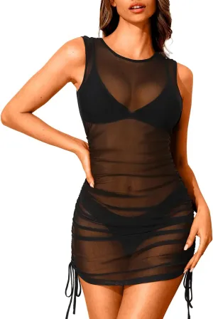 Pinup Fashion Mesh Swimsuit Cover Up Sexy Sheer Swim Coverup Women See Through Dress