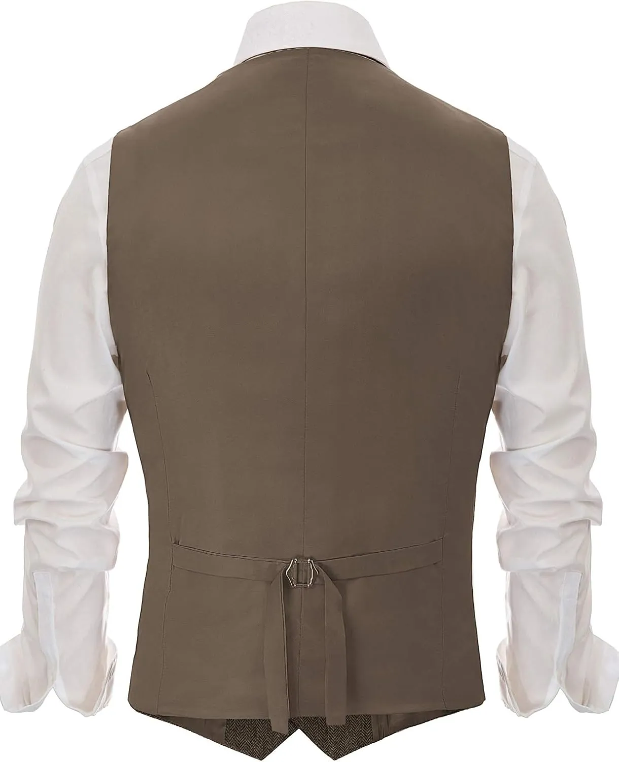 PJ PAUL JONES Mens Western Herringbone Suit Vest Tweed Wool Blend Slim Fit Waistcoat