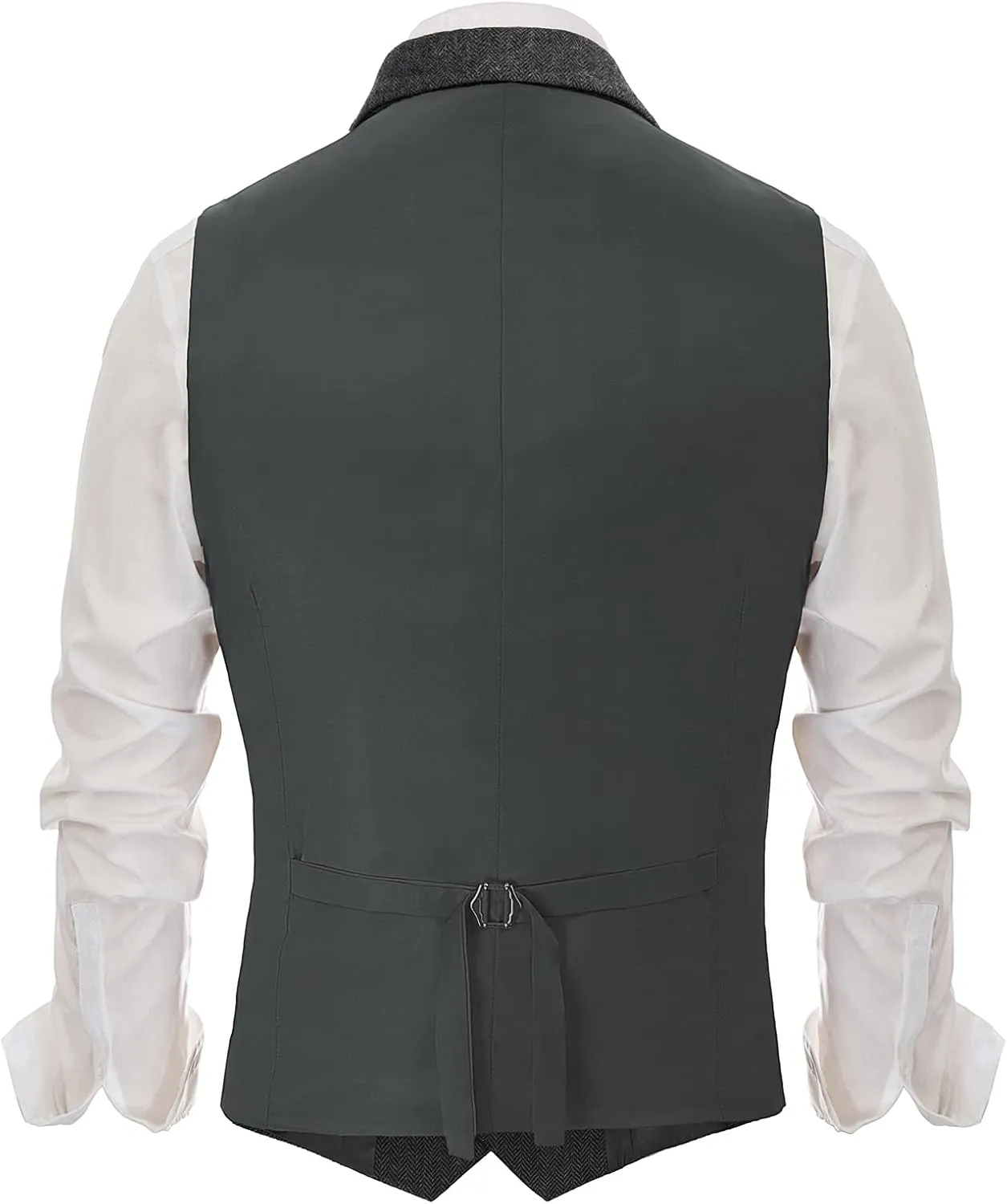 PJ PAUL JONES Mens Western Herringbone Suit Vest Tweed Wool Blend Slim Fit Waistcoat