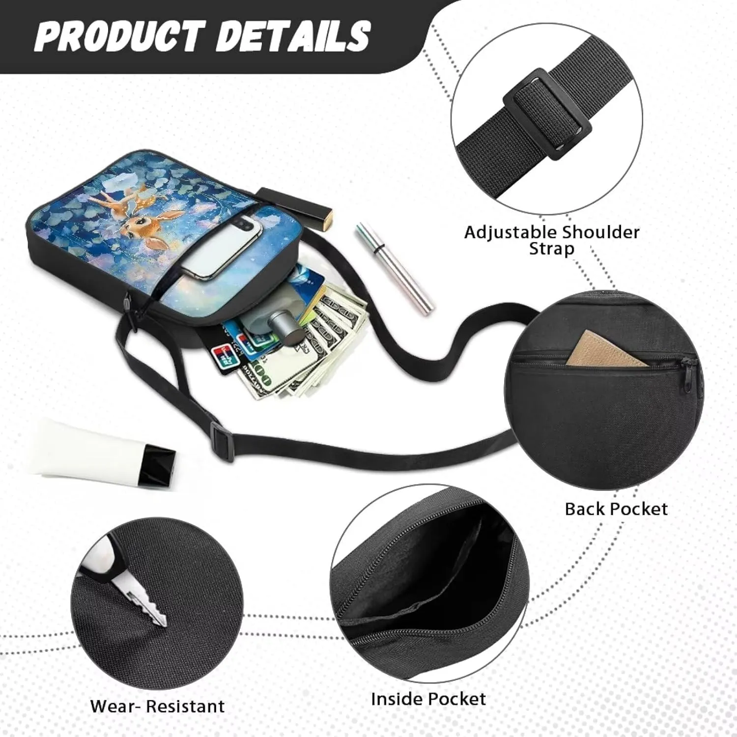 Poceacles Small Sling Bag Cross Body Purse Shoulder Messenger Bag for Women Men Zipper Phone Handbags Waist Bag Crossbody Bag