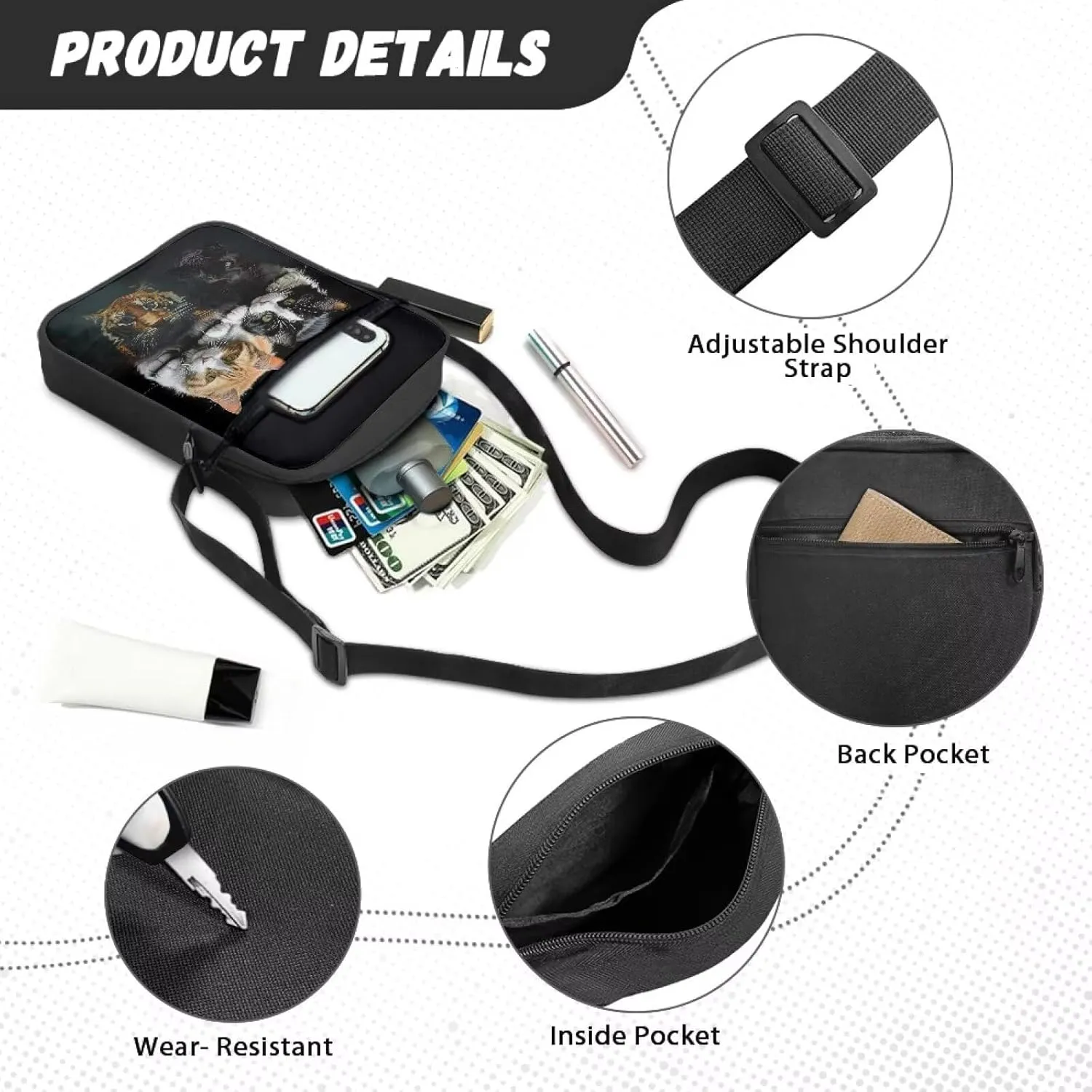 Poceacles Small Sling Bag Cross Body Purse Shoulder Messenger Bag for Women Men Zipper Phone Handbags Waist Bag Crossbody Bag