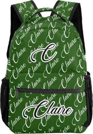 Polyester Personalized School Backpack Bookbag with Name Text, Fashion Custom Elementary Boys Girls Kids Book Bag, Waterproof Customize Bookbag Unique Gift, 1 Pack