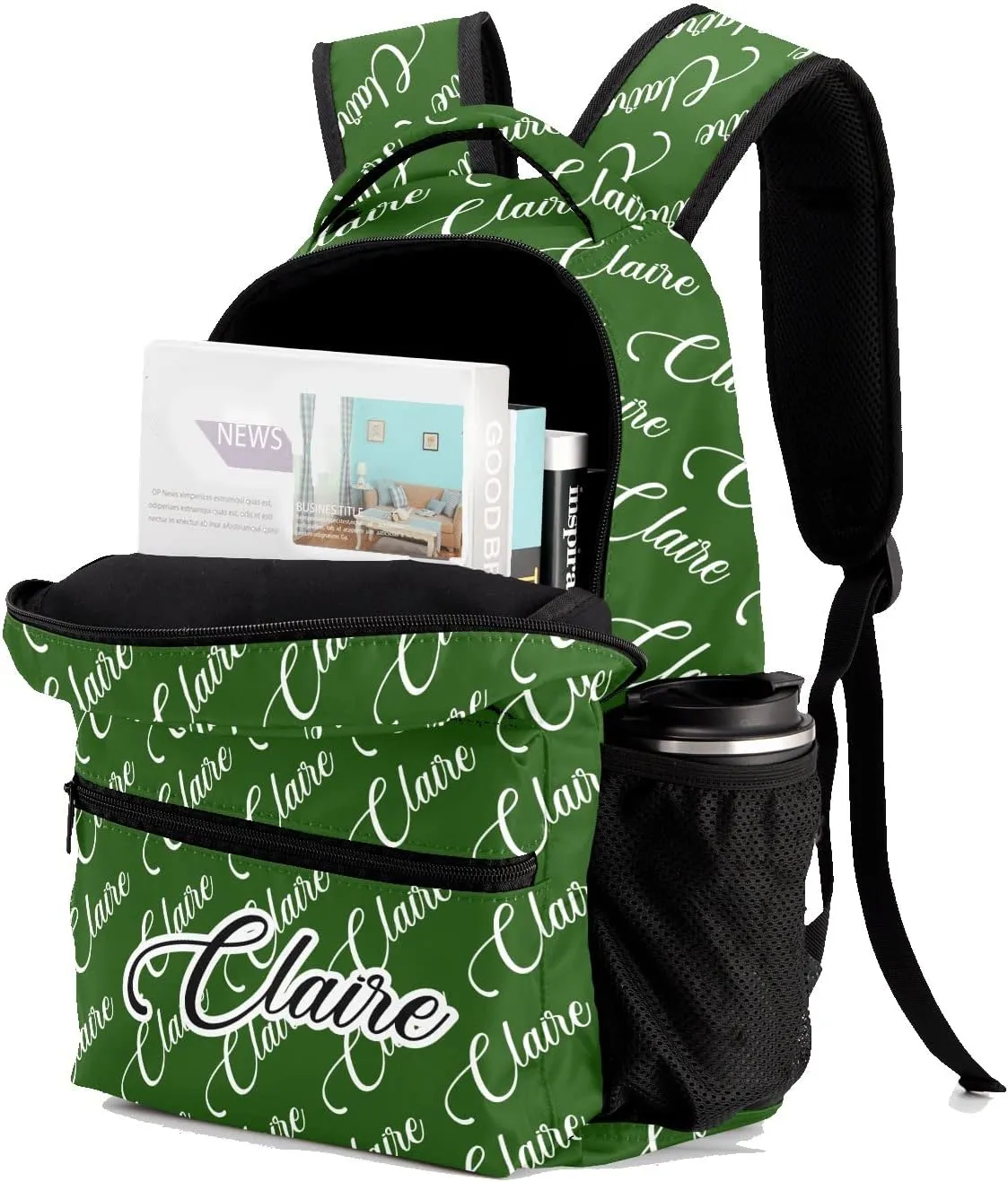 Polyester Personalized School Backpack Bookbag with Name Text, Fashion Custom Elementary Boys Girls Kids Book Bag, Waterproof Customize Bookbag Unique Gift, 1 Pack
