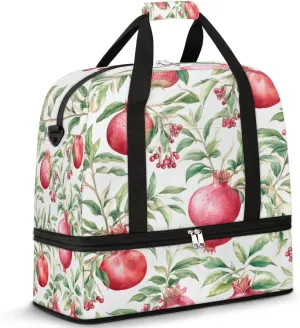 Pomegranates Flowers Pattern Foldable Duffle Bag with Shoes Compartment Large Capacity Waterproof Travel Weekender Bag Overnight Bag for Sports Gym