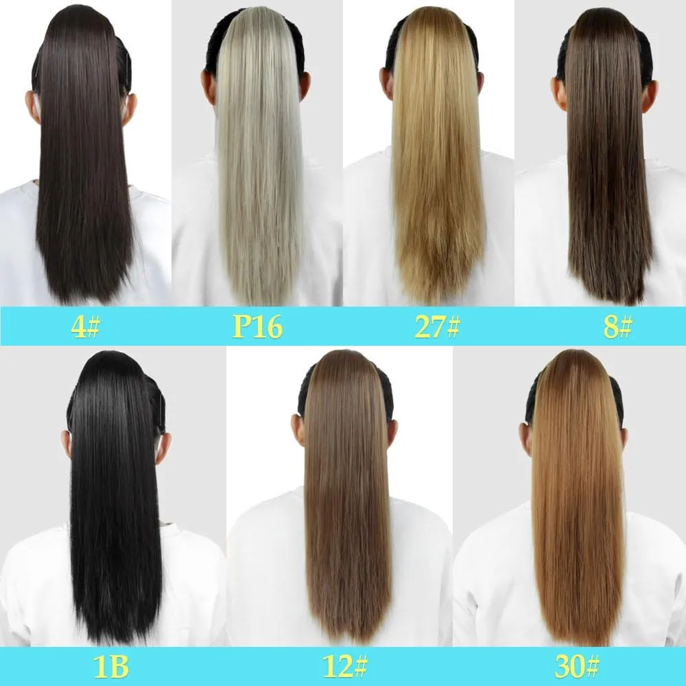 Ponytail Extension, Long Straight Drawstring Pony Tail 26 Inch, Clip in Sleek Natural Fake Synthetic Hairpieces (8#)