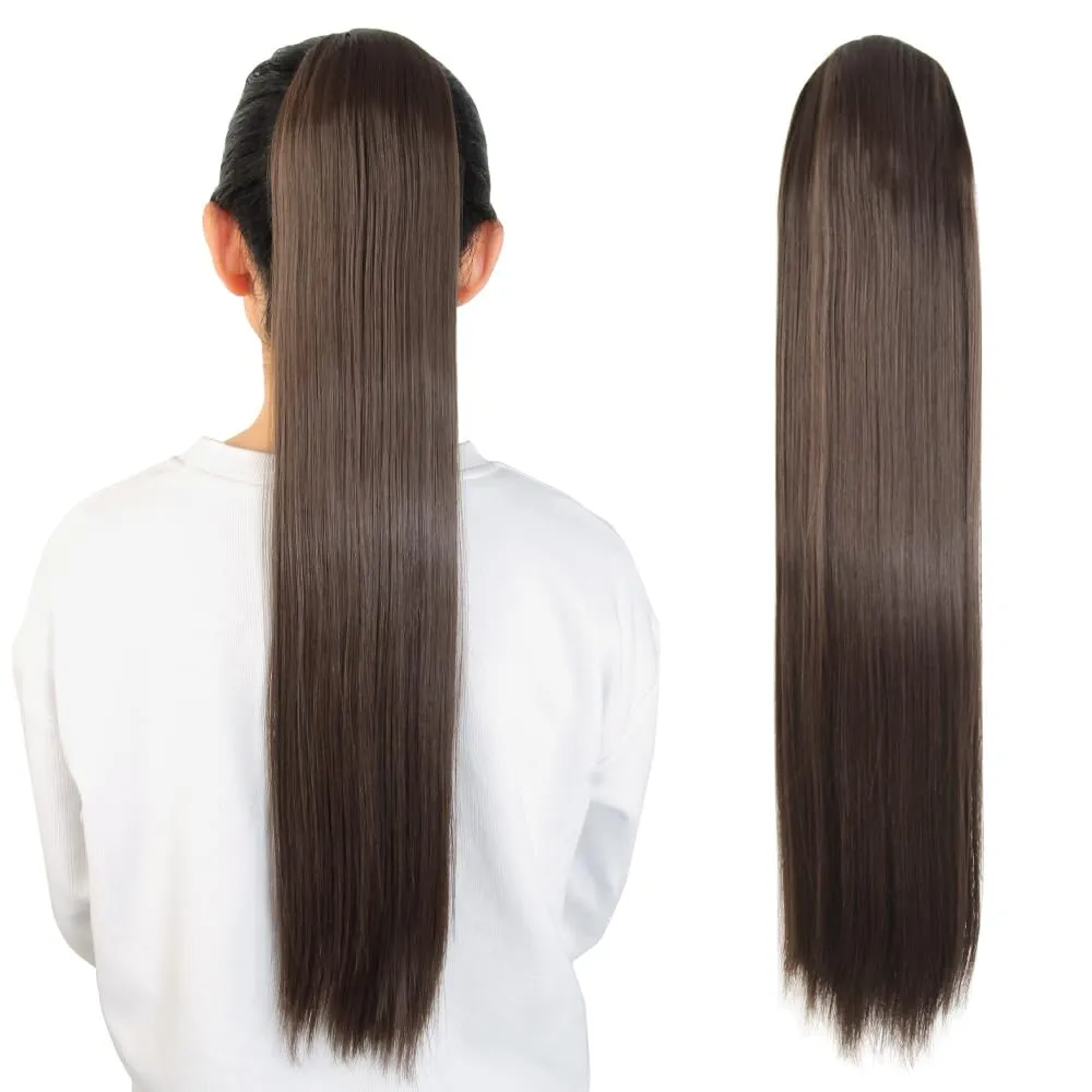 Ponytail Extension, Long Straight Drawstring Pony Tail 26 Inch, Clip in Sleek Natural Fake Synthetic Hairpieces (8#)