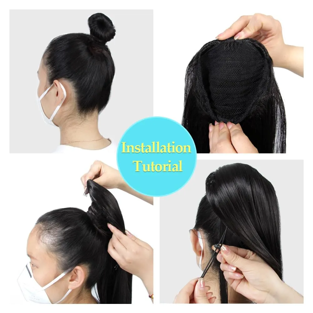 Ponytail Extension, Long Straight Drawstring Pony Tail 26 Inch, Clip in Sleek Natural Fake Synthetic Hairpieces (8#)