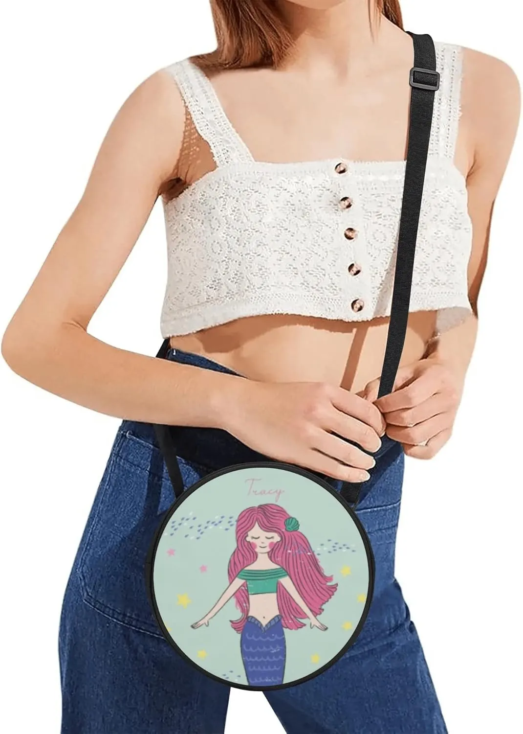 POPCUSTOMS Custom Photo Round Purse with Photo Text Personalized Crossbody Satchel Handbag with Adjustable Strap