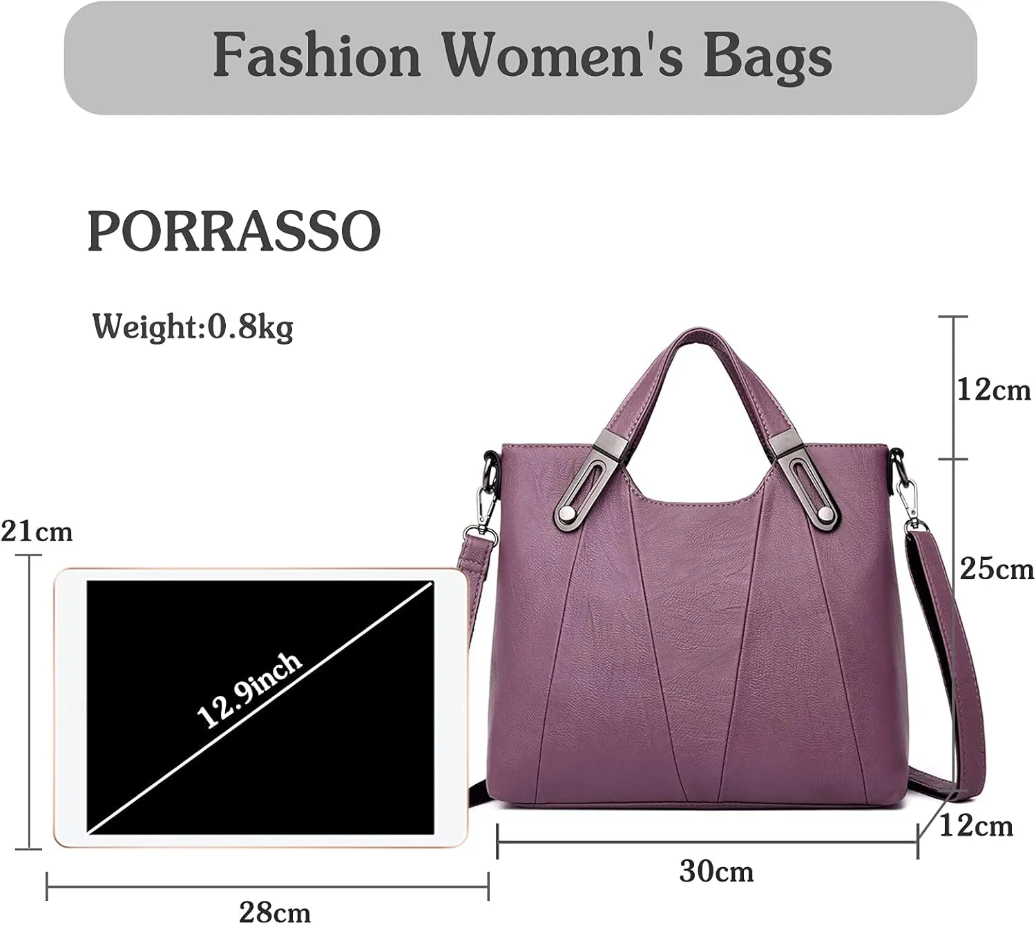 PORRASSO Fashion Shoulder Bag Women Handbag Ladies Crossbody Bag PU Leather Waterproof Satchel