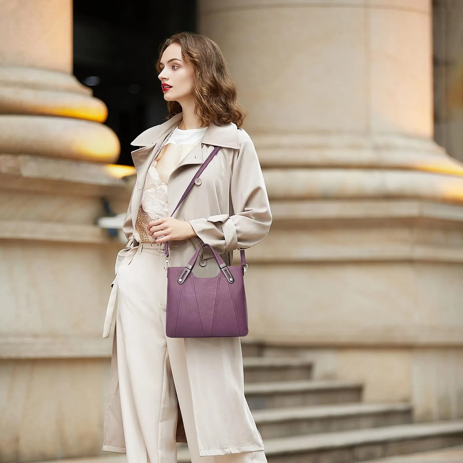PORRASSO Fashion Shoulder Bag Women Handbag Ladies Crossbody Bag PU Leather Waterproof Satchel