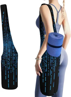 Portable Yoga Mat Bag The Blue Binary Matrix Printed Gym Bag with Strap Yoga Mat Storage Bag Gym Tote Sports Bag for Pilates Travel Men Women