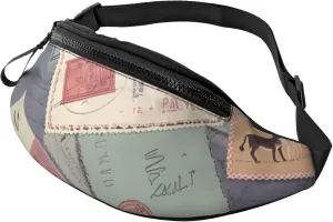 Postal Stationery Printed Bumbag Waist Bag for Men Women Adjustable Belt Fanny Pack with Headphone Hole for Travel,Hiking,Sport,Cycling, Black, One Size, Hiking Backpack