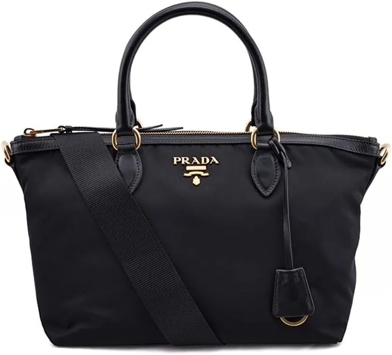 PradaWomens Black Tessuto Nylon Two-Way Satchel Handbag 1BA104