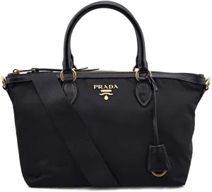 PradaWomens Black Tessuto Nylon Two-Way Satchel Handbag 1BA104