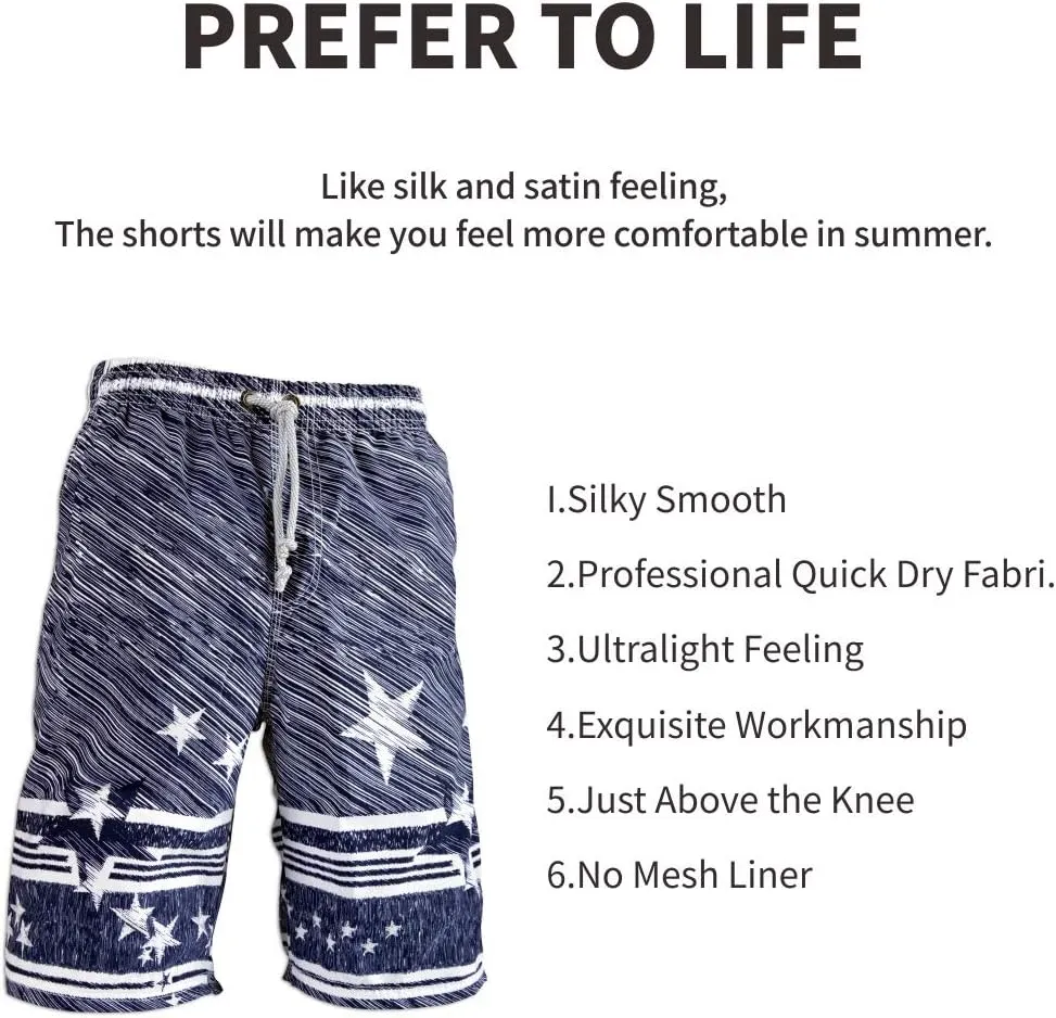 PREFER TO LIFE Men's Board Shorts, Quick Dry Swimwear Beach Holiday Party Bermuda Swim Big Pants …