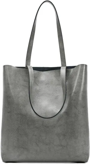 Premium Vintage Waxed Cowhide Vertical Shoulder Tote Bag - Spacious Genuine Leather High-end Handbag