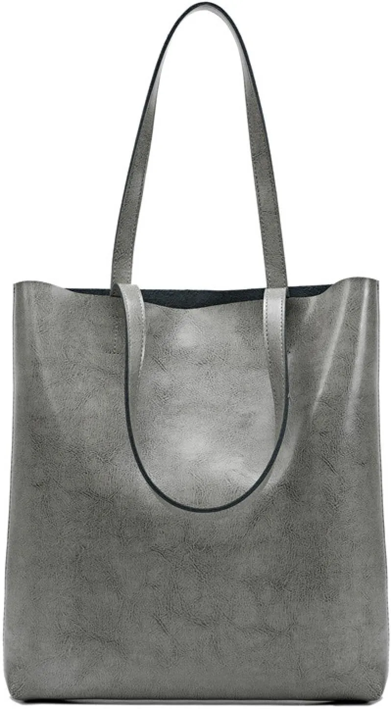 Premium Vintage Waxed Cowhide Vertical Shoulder Tote Bag - Spacious Genuine Leather High-end Handbag