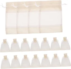 PRETYZOOM 20pcs Sheer Muslin Bags Drawstring Wedding Candy Pouches Small Reusable Window Pane Storage Pouches for Beauty