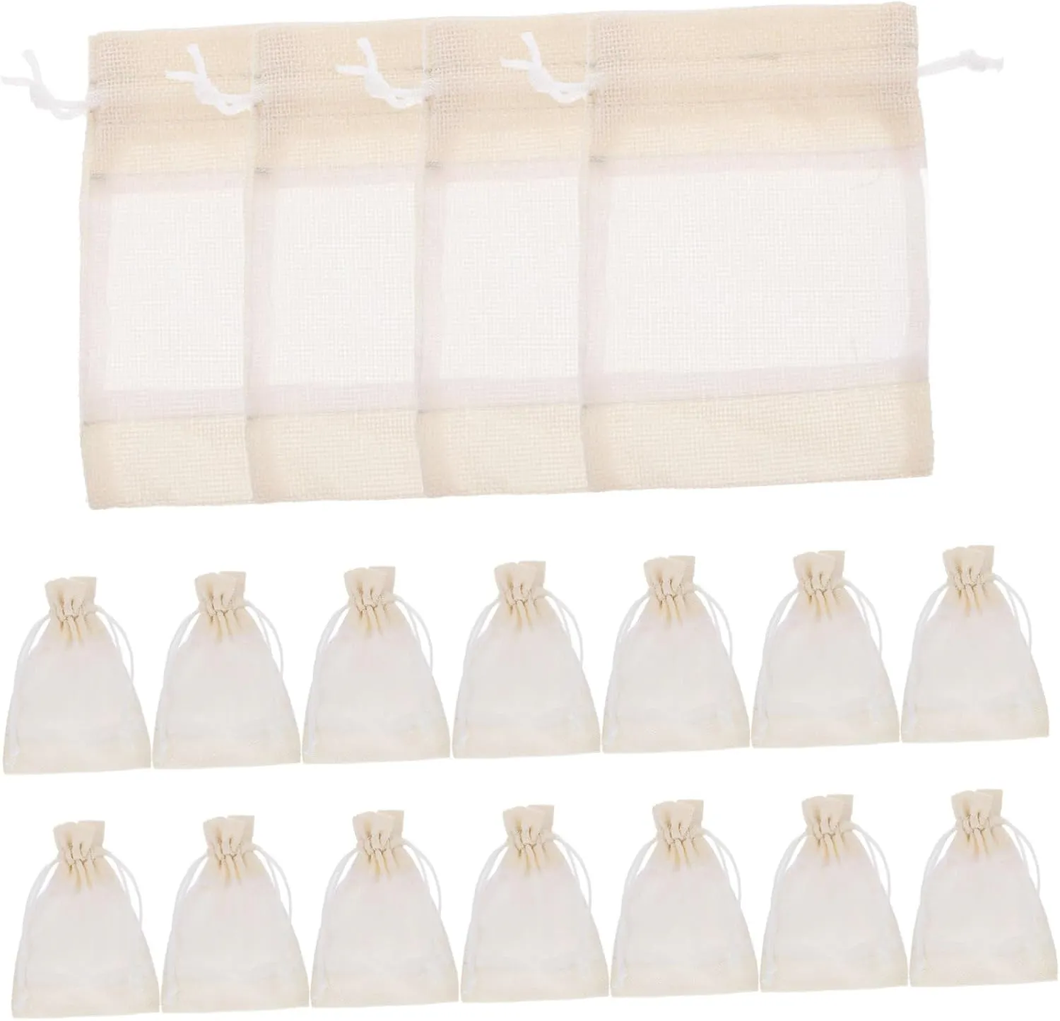 PRETYZOOM 20pcs Sheer Muslin Bags Drawstring Wedding Candy Pouches Small Reusable Window Pane Storage Pouches for Beauty