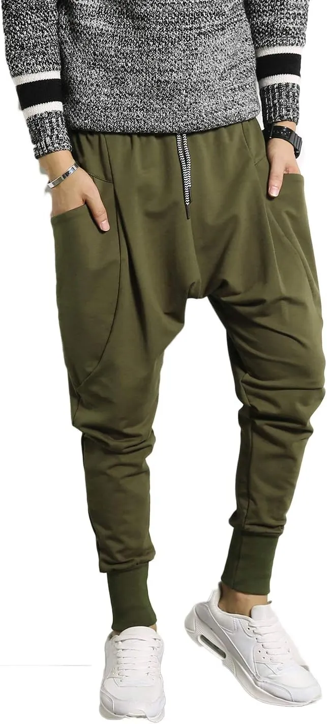 PRIJOUHE Men's Joggers, Sweatpants, Low Crotch Sweats Slim Fit Trousers Harem Hip Hop Pants