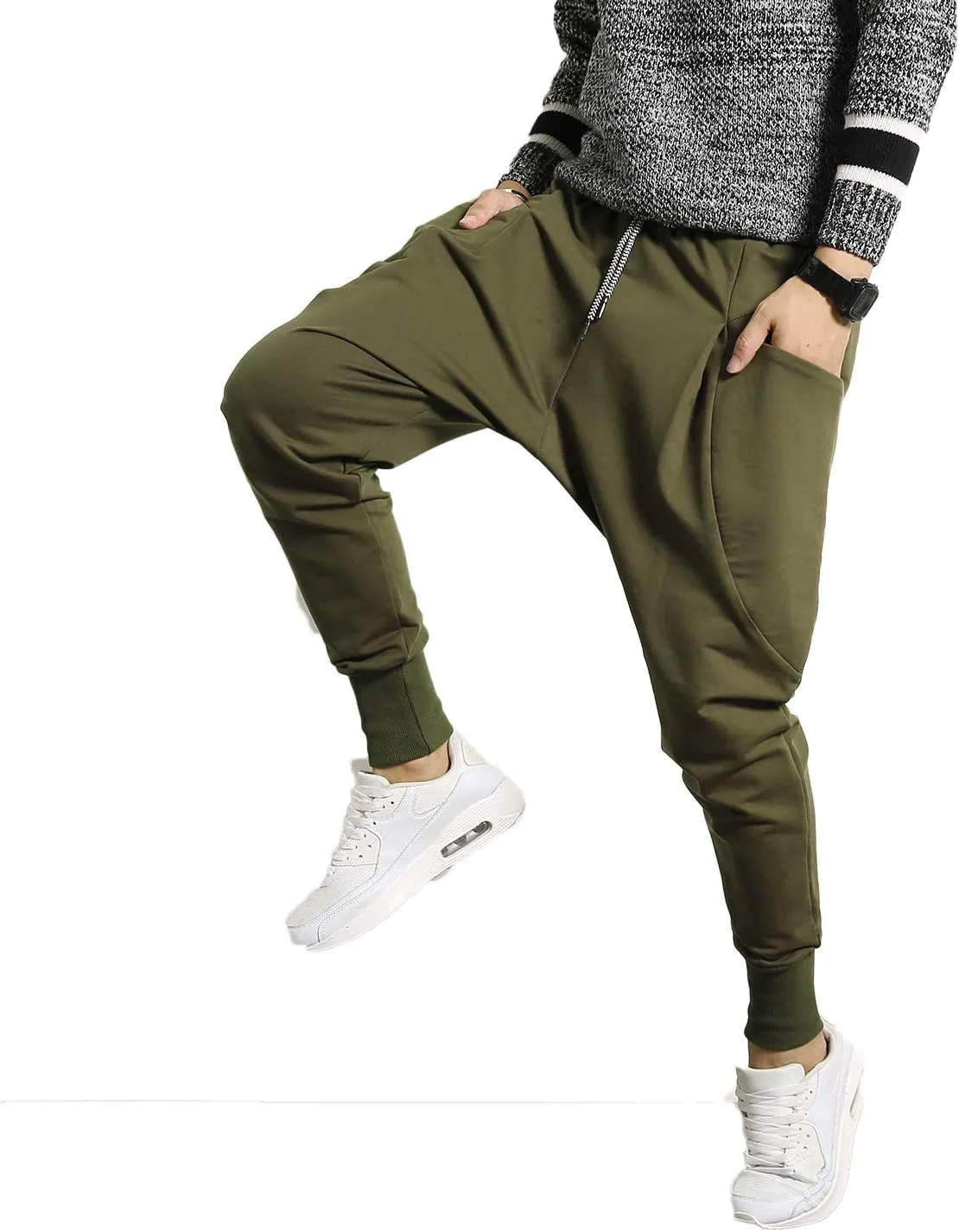 PRIJOUHE Men's Joggers, Sweatpants, Low Crotch Sweats Slim Fit Trousers Harem Hip Hop Pants