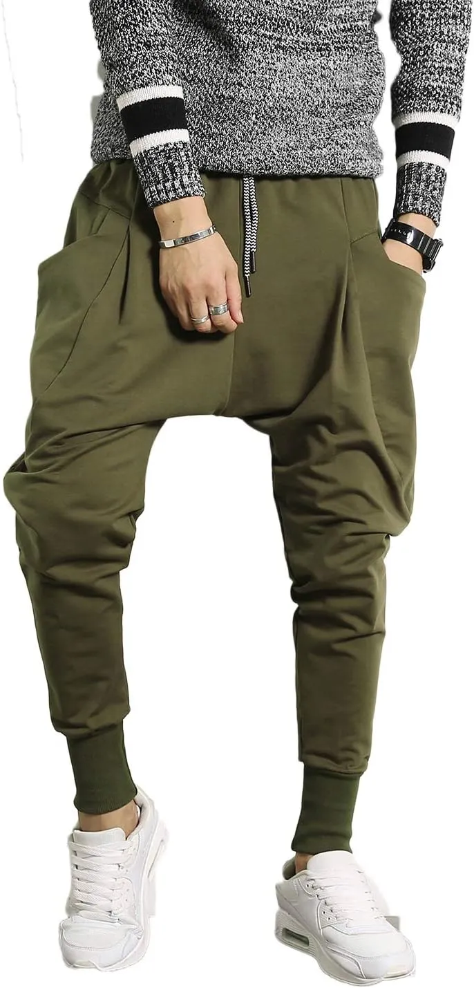 PRIJOUHE Men's Joggers, Sweatpants, Low Crotch Sweats Slim Fit Trousers Harem Hip Hop Pants
