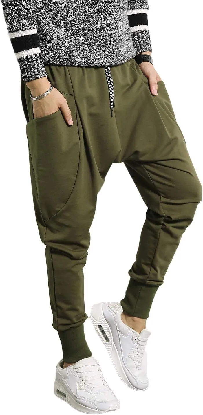 PRIJOUHE Men's Joggers, Sweatpants, Low Crotch Sweats Slim Fit Trousers Harem Hip Hop Pants