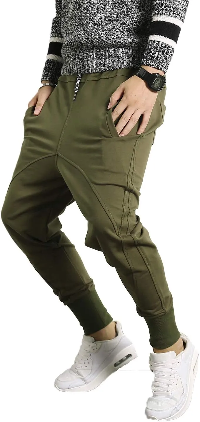 PRIJOUHE Men's Joggers, Sweatpants, Low Crotch Sweats Slim Fit Trousers Harem Hip Hop Pants