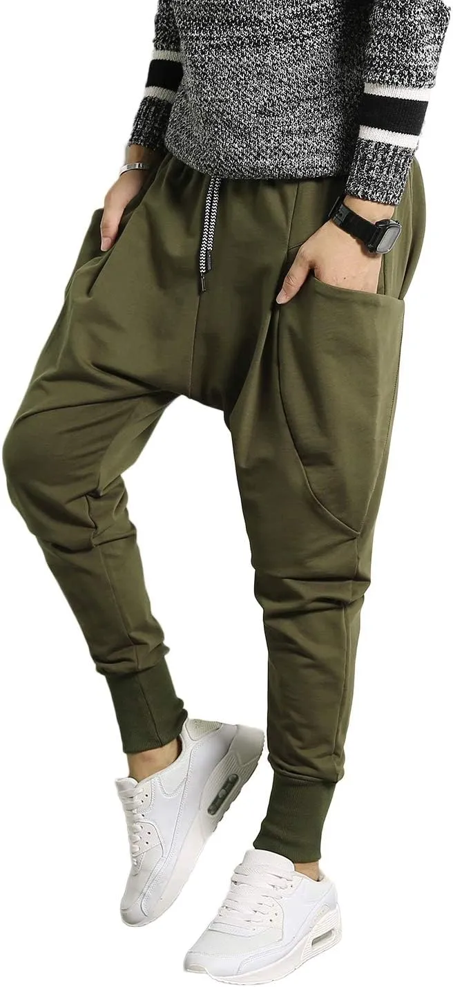 PRIJOUHE Men's Joggers, Sweatpants, Low Crotch Sweats Slim Fit Trousers Harem Hip Hop Pants
