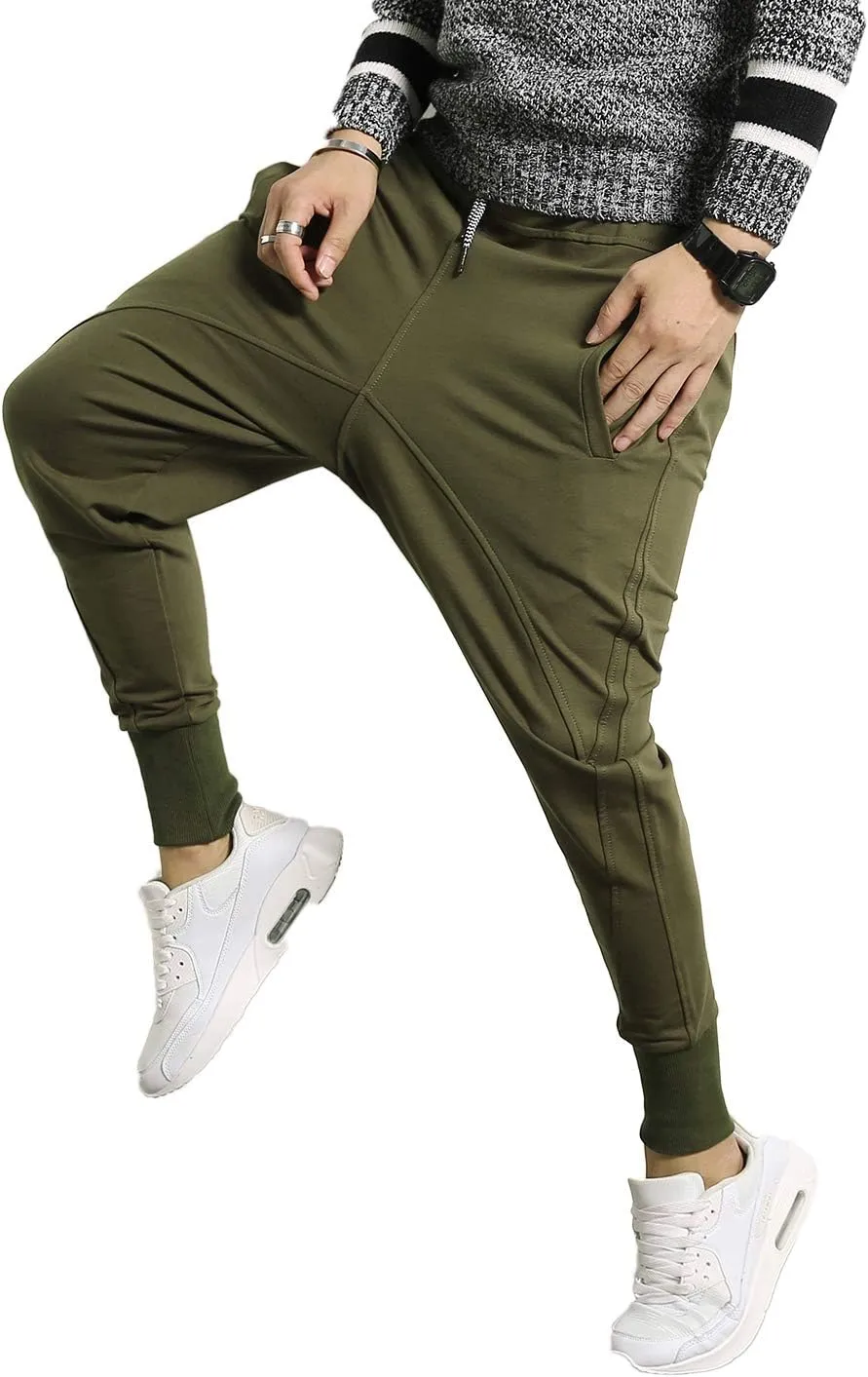 PRIJOUHE Men's Joggers, Sweatpants, Low Crotch Sweats Slim Fit Trousers Harem Hip Hop Pants