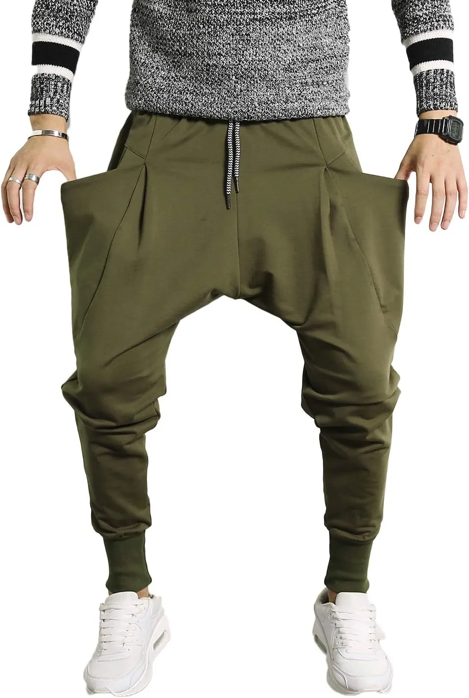 PRIJOUHE Men's Joggers, Sweatpants, Low Crotch Sweats Slim Fit Trousers Harem Hip Hop Pants