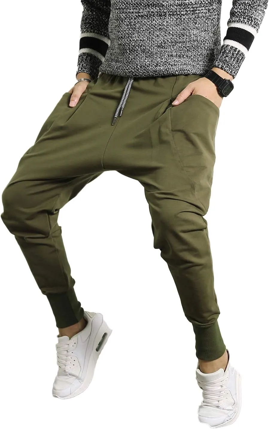 PRIJOUHE Men's Joggers, Sweatpants, Low Crotch Sweats Slim Fit Trousers Harem Hip Hop Pants