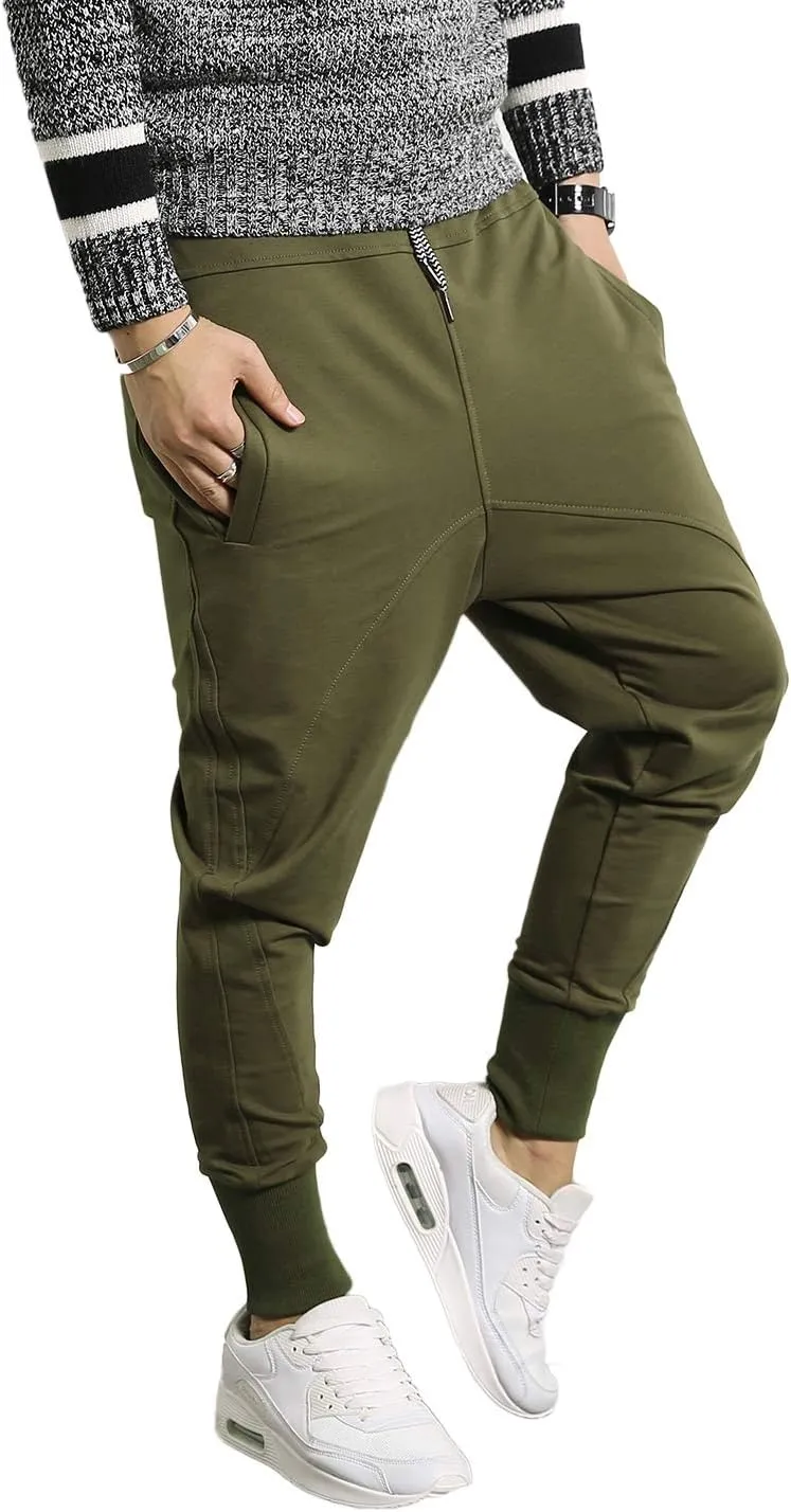 PRIJOUHE Men's Joggers, Sweatpants, Low Crotch Sweats Slim Fit Trousers Harem Hip Hop Pants