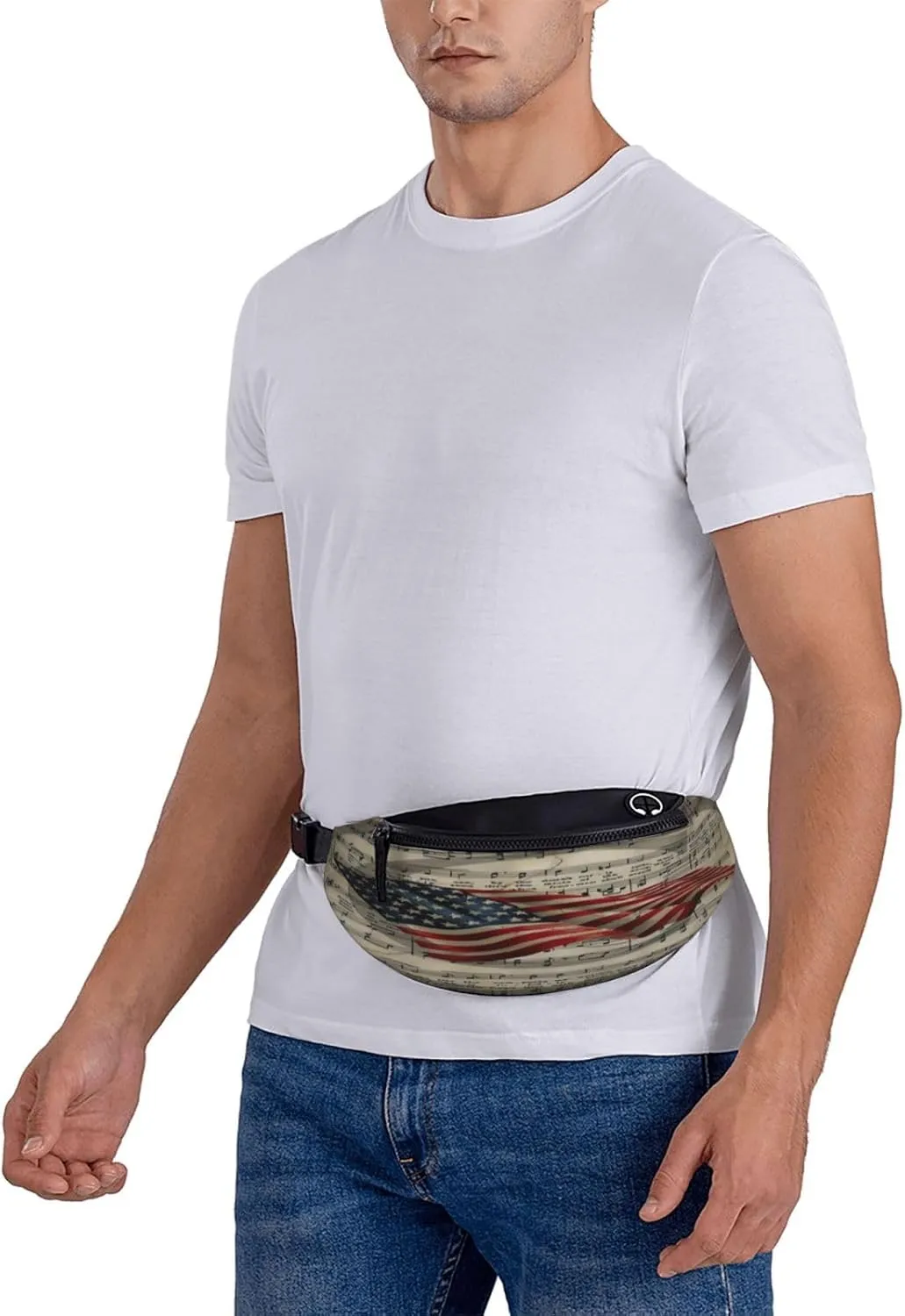 Primitive Patriotic Star Spangled Banner American Flag Waist Packs Unisex Adjustable Shoulder Strap Messenger Bag Sports Travel Running Leisure Waist Bag