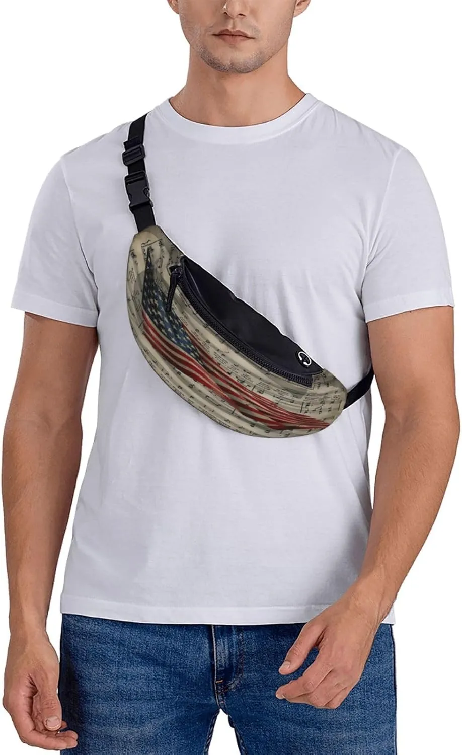 Primitive Patriotic Star Spangled Banner American Flag Waist Packs Unisex Adjustable Shoulder Strap Messenger Bag Sports Travel Running Leisure Waist Bag