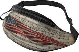 Primitive Patriotic Star Spangled Banner American Flag Waist Packs Unisex Adjustable Shoulder Strap Messenger Bag Sports Travel Running Leisure Waist Bag