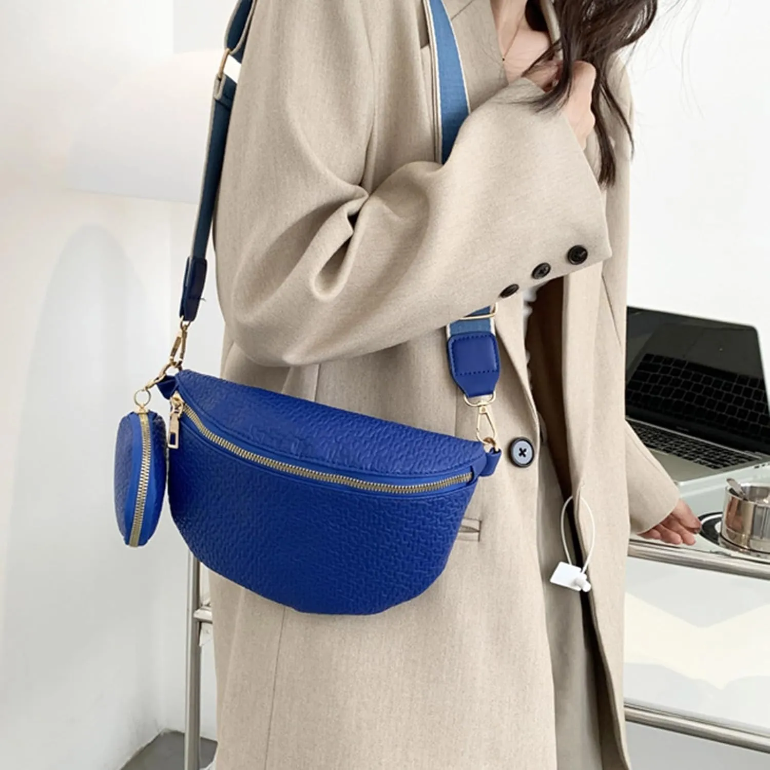 PU Leather Belt Bag Coin Purse Large Waist Bag Women Crossbody Bag Korean Style, khaki, AS THE PIC SHOW