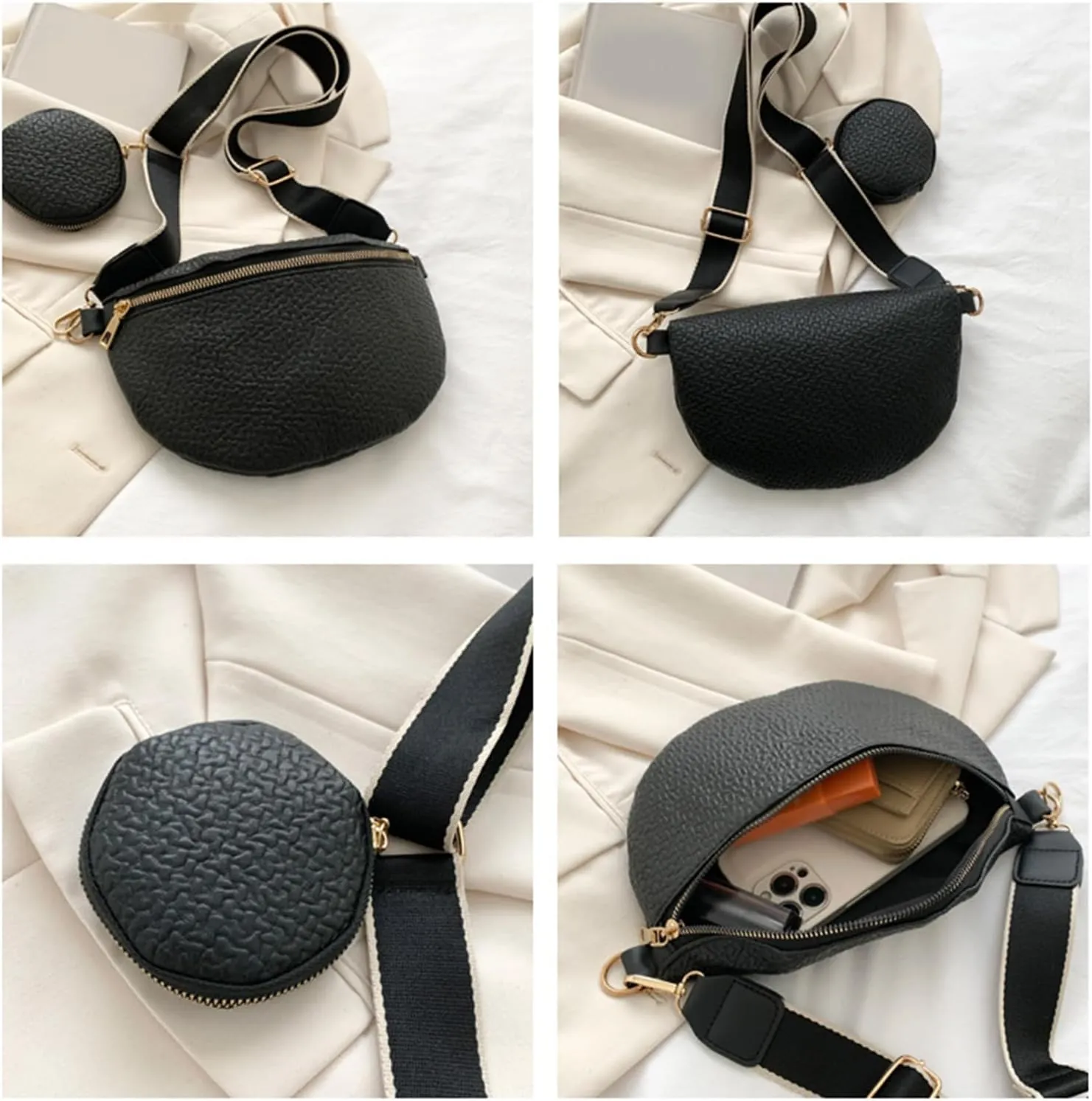PU Leather Belt Bag Coin Purse Large Waist Bag Women Crossbody Bag Korean Style, khaki, AS THE PIC SHOW