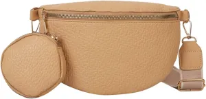 PU Leather Belt Bag Coin Purse Large Waist Bag Women Crossbody Bag Korean Style, khaki, AS THE PIC SHOW