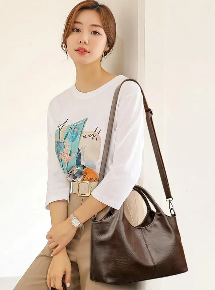 PU Leather Crossbody Bag Women Commuting Satchel Trendy Tote Purse Travel Shopping