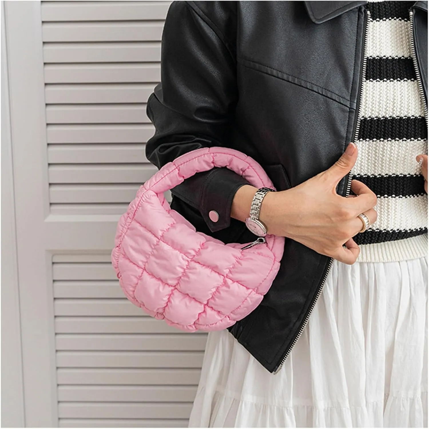 Puffer Bag Women Mini Quilted Cute Bubble Handbag Crescent Wrist Satchel Y2k Purse
