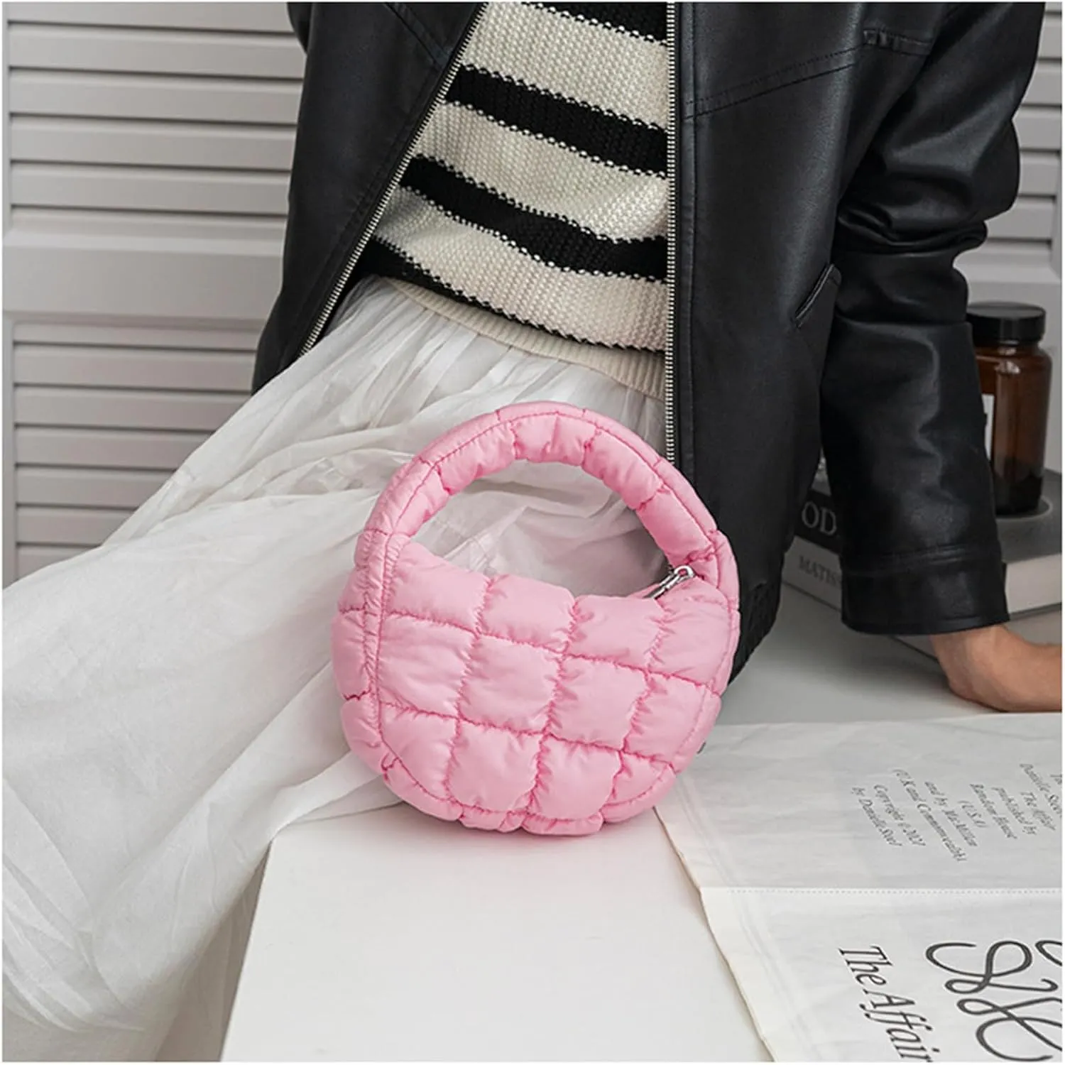 Puffer Bag Women Mini Quilted Cute Bubble Handbag Crescent Wrist Satchel Y2k Purse