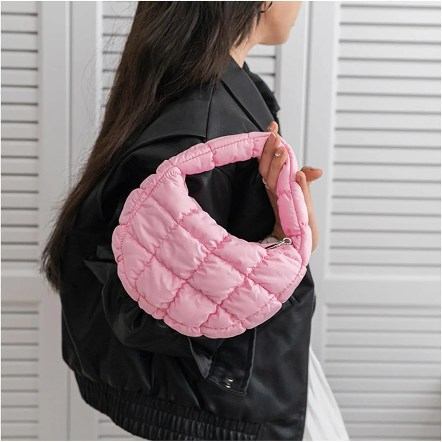 Puffer Bag Women Mini Quilted Cute Bubble Handbag Crescent Wrist Satchel Y2k Purse